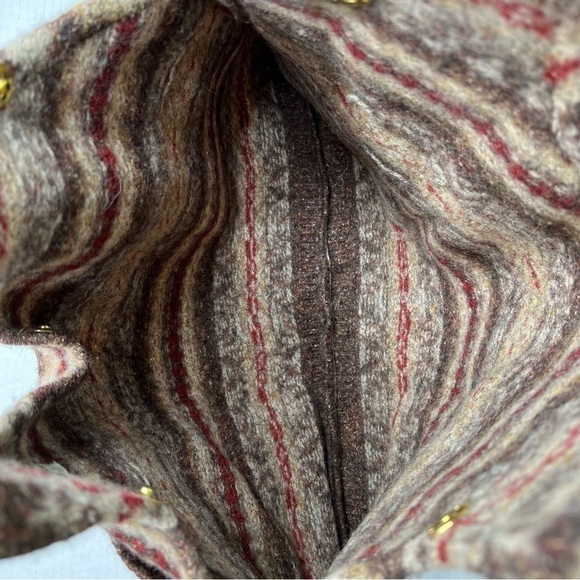 RARE EDDIE BAUER Brown Wool Blend Shoulder Tote Bag Leather Braided Straps - Picture 9 of 16